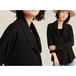 Anthropologie | Maeve Addie Ruffled Hacci Pullover in Black | Sz S